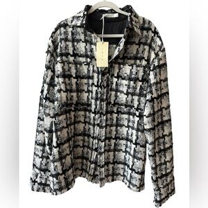 mnml Black White Tweed Jacket Sz M NWT Raw Edge Fringe Fall EUC